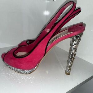 Miu Miu Pink Slingback Heels with Glittering Crystal Heel
